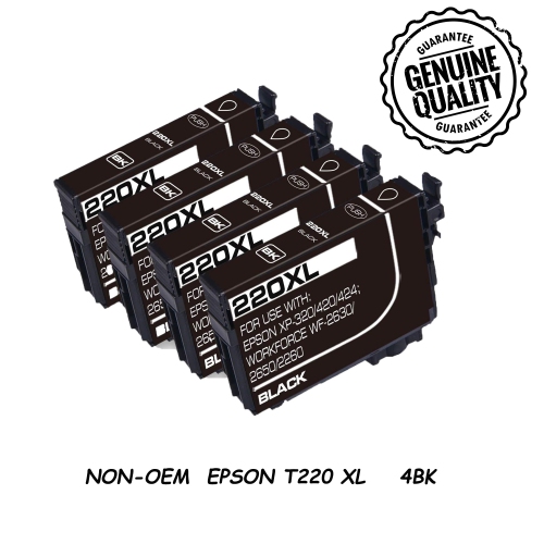 [New Chip]4 Black Compatible Ink Cartridge Replacement for Epson T220 220 XL to use with Expression Home XP-320 420 424 WorkForce WF-2630 2650 266027
