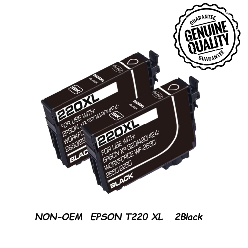[New Chip]2 Black Compatible Ink Cartridge Replacement for Epson T220 220 XL to use with Expression Home XP-320 420 424 WorkForce WF-2630 2650 266027