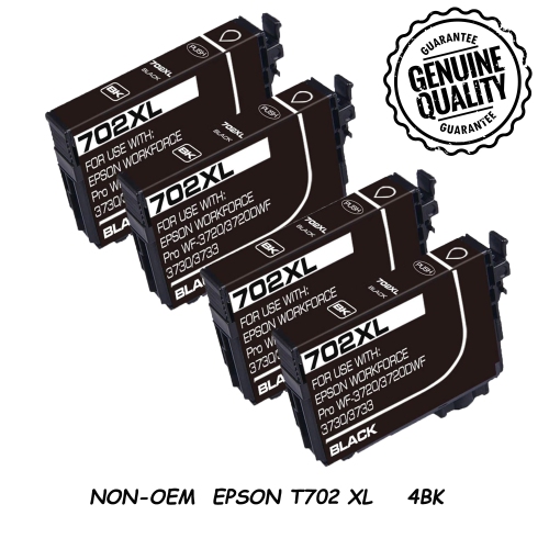 [Nouvelle puce] Cartouche d'encre de rechange noire compatible 4 pour Epson T702 EPSON T702XL à utiliser avec WorkForce Pro WF-3720 , WorkForce Pro