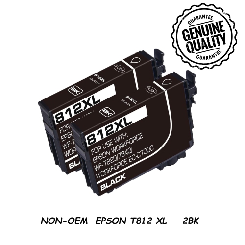 [New Chip] 2 Black Compatible Ink Cartridge Replacement for Epson T812 812XL to use with WorkForce EC-C7000 Color MFP WF-7310 WF-7820 WF-7840