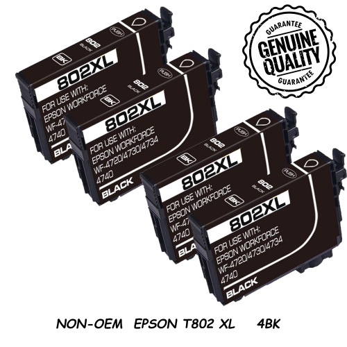 [Nouvelle puce] Cartouche d'encre de remplacement compatible 4 pour Epson T802 802XL t802xl à utiliser avec WorkForce Pro EC-4020 EC-4030 EC-4040