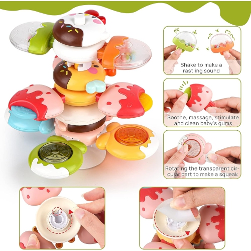Jouet sensoriel à ventouse pour le bain – Amusant rotatif et amovible pour les bébés de 12-18 mois et les tout-petits de 1-3