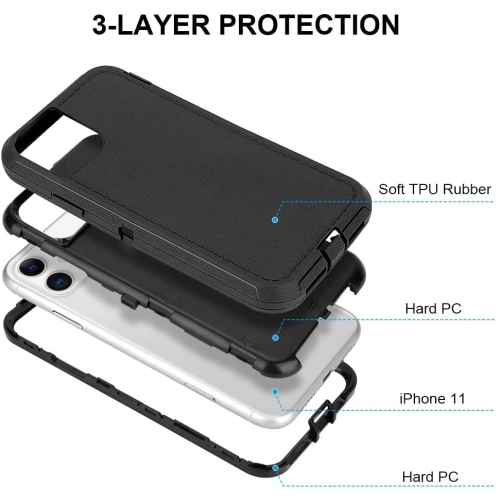 【CSmart】 Triple 3 Layers Shockproof Heavy Duty Defender Hard Case for iPhone 15 Pro Max, Navy