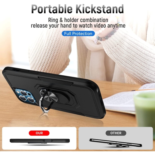 [CSmart] Étui magnétique robuste à deux couches avec support à anneau pour iPhone 15 Pro Max, noir