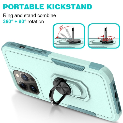 【CSmart】 Dual Layers Heavy Duty Magnetic Hard Kickstand Case with Ring Holder for iPhone 15 Pro Max, Teal