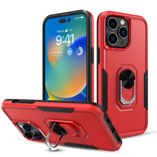 [CSmart] Étui magnétique robuste à deux couches avec support à anneau pour iPhone 15 Pro Max, rouge
