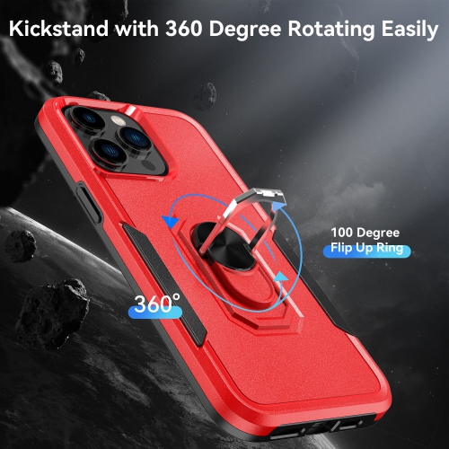 [CSmart] Étui magnétique robuste à deux couches avec support à anneau pour iPhone 15 Pro Max, rouge