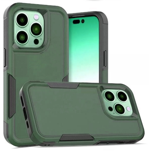 【CSmart】 Dual Layers Heavy Duty Rubber Armor Hard Case Cover for iPhone 15 Pro, Midnight Green
