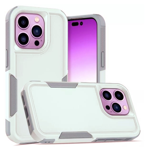 【CSmart】 Dual Layers Heavy Duty Rubber Armor Hard Case Cover for iPhone 15 Pro, White