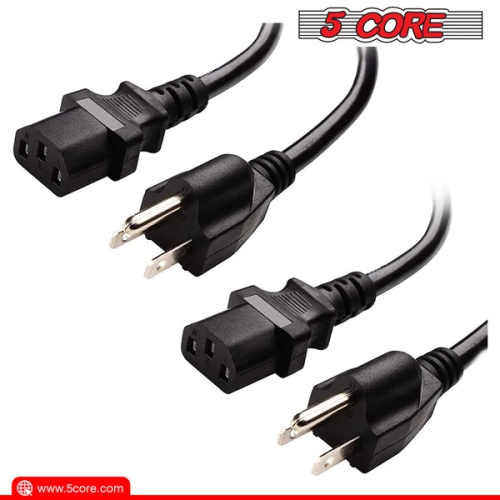 5 Core 3 Prong Extension Cord 6 Feet Black Durable Three Prong Extension Cable US AC 3 Prong Christmas Light Extension Cord Outdoor Heavy Duty Plug