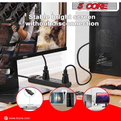 5 Core 3 Prong Extension Cord 6 Feet Black Durable Three Prong Extension Cable US AC 3 Prong Christmas Light Extension Cord Outdoor Heavy Duty Plug