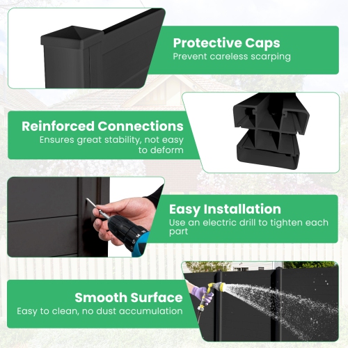 Topbuy 1PC/2PCS Outdoor Privacy Fence Panel 2 Picket PVC Decorative Fence w/3 Cuspidal Stakes Trash Enclosure & Air Conditioner Freestanding Fence