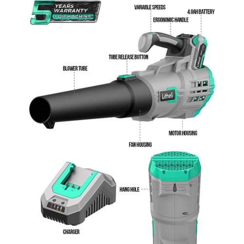 Litheli 20V Cordless Leaf Blower with 4.0Ah Battery & Charger Included
