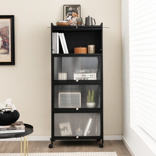 Topbuy 5-Tier Microwave Stand Kitchen Baker's Rack with Wheels Rolling Storage Cabinet with Double Anti-toppling Device