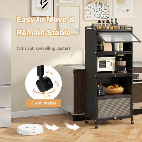 Topbuy 5-Tier Microwave Stand Kitchen Baker's Rack with Wheels Rolling Storage Cabinet with Double Anti-toppling Device