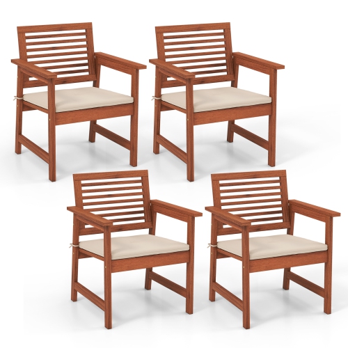 Topbuy Outdoor Hardwood Armchairs Set of 2/4 Weather-resistant Slatted Armchairs w/Removable Cushions