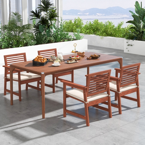 Topbuy Outdoor Hardwood Armchairs Set of 2/4 Weather-resistant Slatted Armchairs w/Removable Cushions