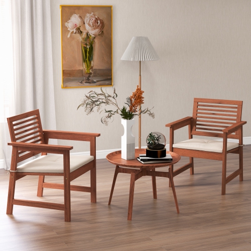 Topbuy Outdoor Hardwood Armchairs Set of 2/4 Weather-resistant Slatted Armchairs w/Removable Cushions