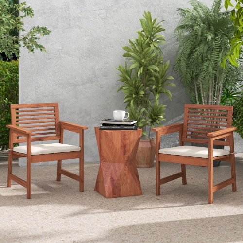 Topbuy Outdoor Hardwood Armchairs Set of 2/4 Weather-resistant Slatted Armchairs w/Removable Cushions