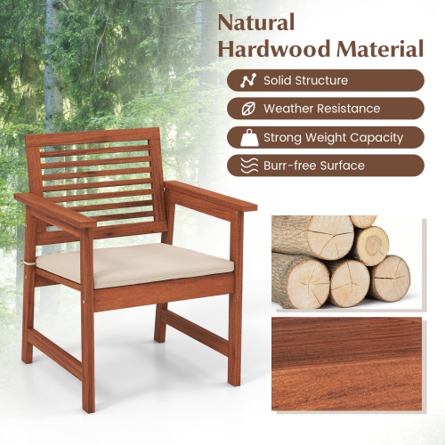Topbuy Outdoor Hardwood Armchairs Set of 2/4 Weather-resistant Slatted Armchairs w/Removable Cushions
