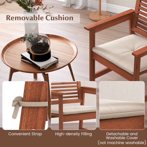 Topbuy Outdoor Hardwood Armchairs Set of 2/4 Weather-resistant Slatted Armchairs w/Removable Cushions