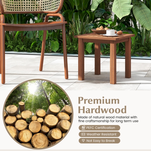 Topbuy 1PC/2PCS Patio Hardwood End Table Square Side Table with Slatted Tabletop Small Coffee Bistro Table Indoor Outdoor Side Table