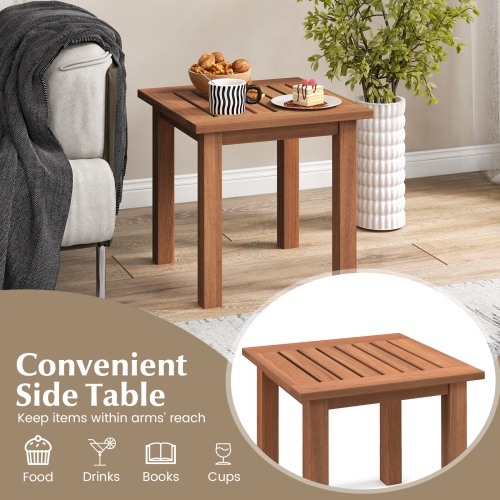 Topbuy 1PC/2PCS Patio Hardwood End Table Square Side Table with Slatted Tabletop Small Coffee Bistro Table Indoor Outdoor Side Table
