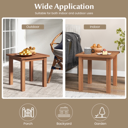 Topbuy 1PC/2PCS Patio Hardwood End Table Square Side Table with Slatted Tabletop Small Coffee Bistro Table Indoor Outdoor Side Table