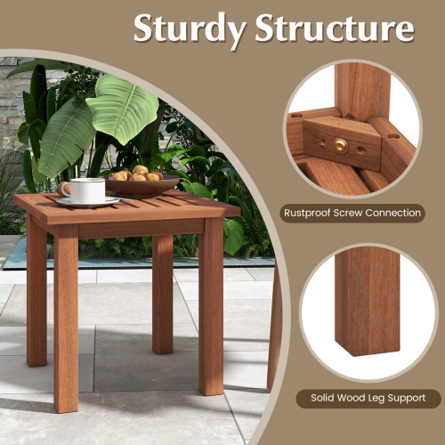 Topbuy 1PC/2PCS Patio Hardwood End Table Square Side Table with Slatted Tabletop Small Coffee Bistro Table Indoor Outdoor Side Table