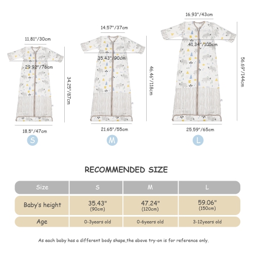 2.5 Tog Baby Sleep Sacks ,Wearable Blanket with Removable Sleeves Winter Toddlers Sleeping Bag - S Size