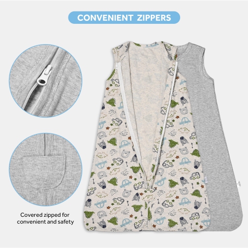 Paquet de 2 couvertures à emmailloter de 0,5 tog, couvertures prêt-à-porter avec fermeture à glissière pour répondre aux besoins de croissance de