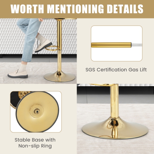 Costway Swivel Velvet Bar Stools Set of 2 Upholstered Adjustable with Woven Backrest