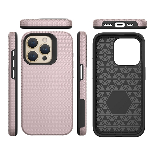 TopSave Triangle Pattern PC Back+Inner TPU Dual Layer Hybrid Case For iPhone 15 Plus, Rose Gold