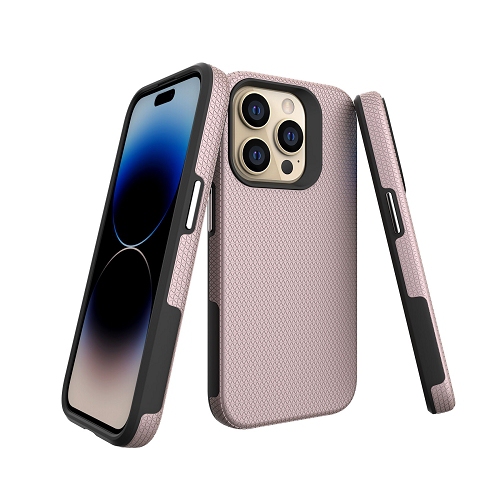TopSave Triangle Pattern PC Back+Inner TPU Dual Layer Hybrid Case For iPhone 15 Plus, Rose Gold