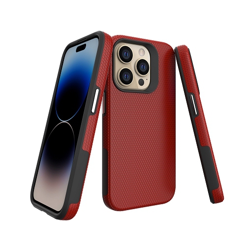 TopSave Triangle Pattern PC Back+Inner TPU Dual Layer Hybrid Case For iPhone 15 Plus, Red