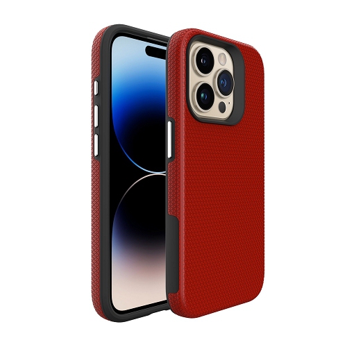 TopSave Triangle Pattern PC Back+Inner TPU Dual Layer Hybrid Case For iPhone 15 Pro Max, Red