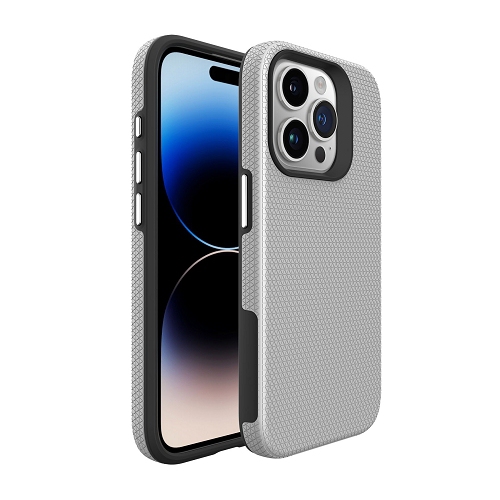TopSave Triangle Pattern PC Back+Inner TPU Dual Layer Hybrid Case For iPhone 15 Pro, Silver