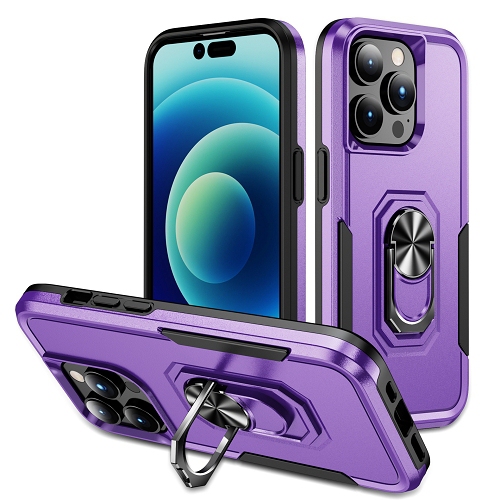 TopSave Dual Layer Shockproof Magnetic Kickstand Cell Phone Cover Protective with Rugged Ring Holder Heavy Duty Case For iPhone 15 Pro Max, Purple