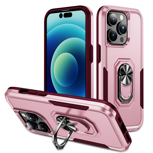 TopSave Dual Layer Shockproof Magnetic Kickstand Cell Phone Cover Protective with Rugged Ring Holder Heavy Duty Case For iPhone 15 Pro Max, Pink