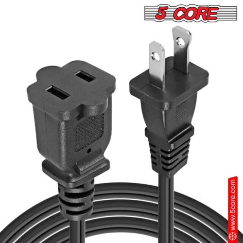 5 Core AC Power Cord 10 Ft • 2 Prong Extension Adapter • 16AWG/2C 125V 13A  • US Polarized Male to Female Outlet Extension Cable Black- EXC BLK 10FT