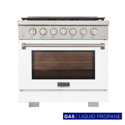 KUCHT Professional 36 po 5,2 pi3 pi. Cuisinière au gaz propane avec brûleurs scellés et four à convection en blanc