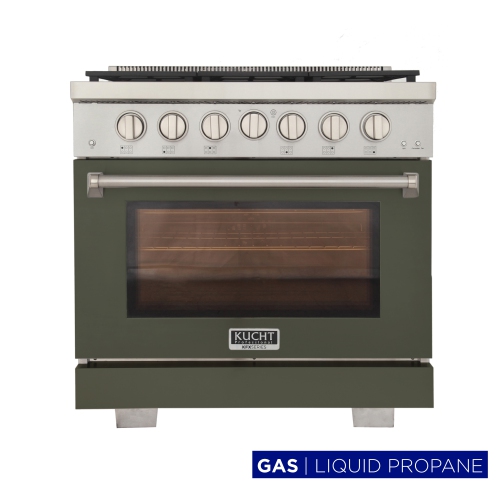 KUCHT Professional 36 po 5,2 pi3 pi. Cuisinière au gaz propane avec brûleurs scellés et four à convection vert olive