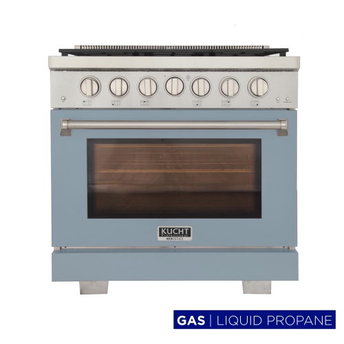 KUCHT Professional 36 po 5,2 pi3 pi. Cuisinière au gaz propane avec brûleurs scellés et four à convection bleu pâle