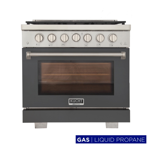 KUCHT Professional 36 po 5,2 pi3 pi. Cuisinière au gaz propane avec brûleurs scellés et four à convection en gris