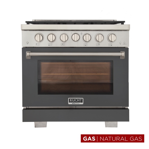 KUCHT Professional 36 in. 5.2 cu. ft. Natural Gas Range with Sealed Burners and Convection Oven in Grey
