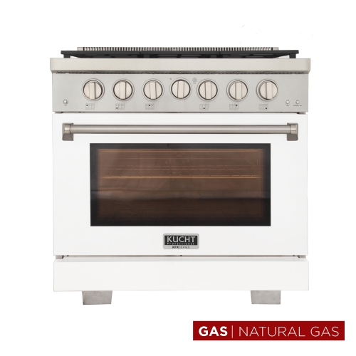 KUCHT Professional 36 in. 5.2 cu. ft. Natural Gas Range with Sealed Burners and Convection Oven in White