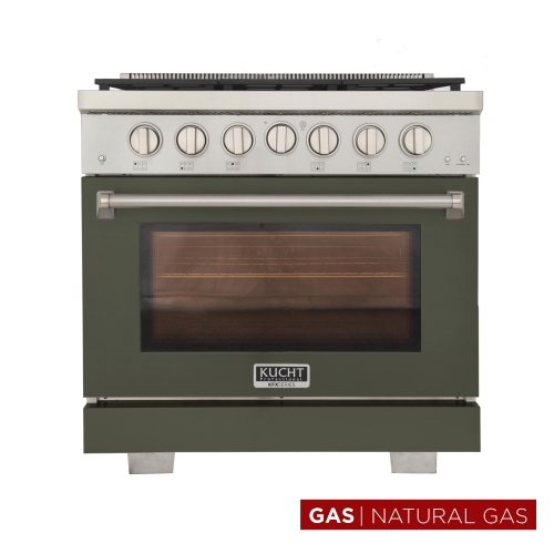 KUCHT Professional 36 in. 5.2 cu. ft. Natural Gas Range with Sealed Burners and Convection Oven in Olive Green