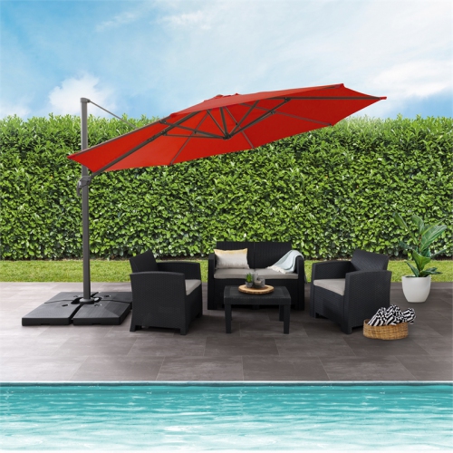 CorLiving Deluxe Full-Sized 11 ft. Circular Offset Patio Umbrella - Crimson Red