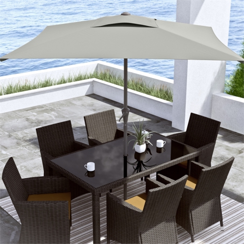 6,3 pi repliable de CorLiving. Parasol carré pour patio - Gris sable