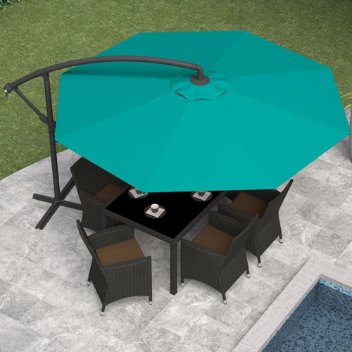 CorLiving Collapsible 11 ft. Offset Patio Umbrella - Turquoise Blue